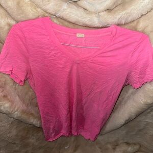 J. Crew Bright Pink V-Neck Short Sleeve Tee